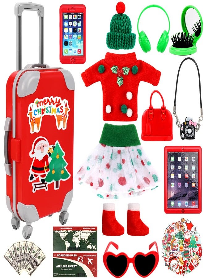 Zenoble 64 Pcs Christmas Elf Accessories Doll Travel Accessories Kit Include Luggage Xmas Outfit Elf Travel Props for Dollhouse Adventures Gift - Image 1
